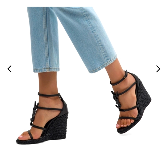 Yves Saint Laurent Cassandra wedge Espadrilles in Black Leather Size 42 - Picture 2 of 9